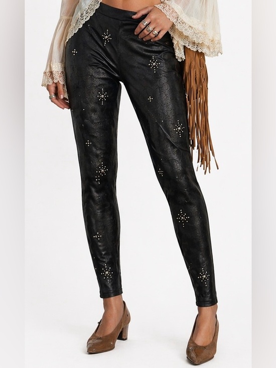 Free People Pants - Free People Star Studded Faux Suede Vegan Leather Leggings Black 27 Bohemian